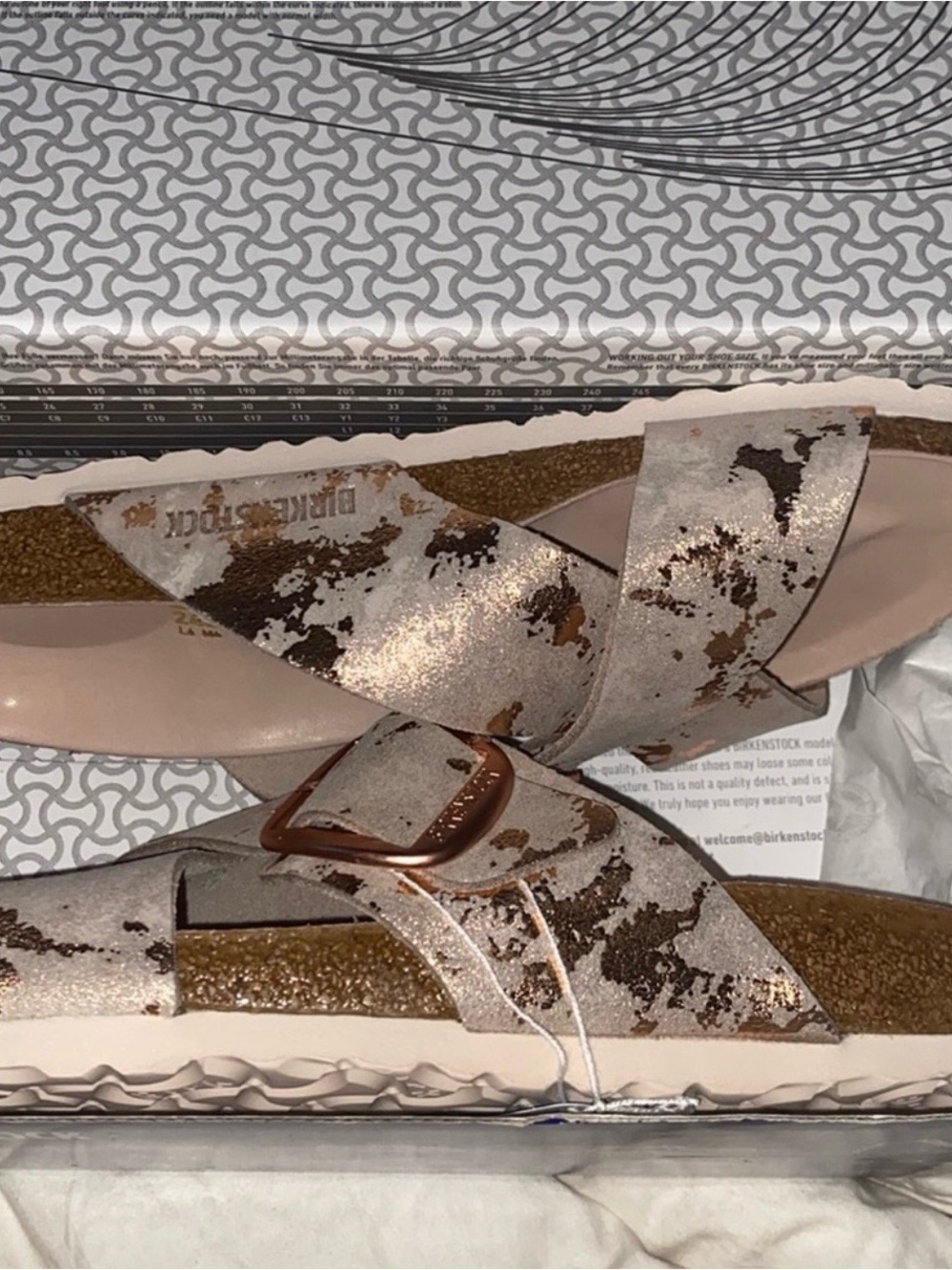 Birkenstock Metallic Rose Gold Cork Footbed Buckle Sandal